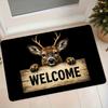 1pc Flannel Doormat with Christmas Reindeer Holding a Welcome Sign Pattern, Entrance Mat for Bedroom and Living Room, Non-Slip Foot Mat, Home Decor Fl