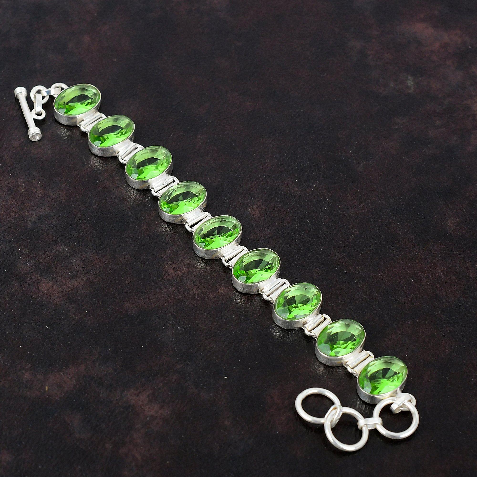 

Браслет с граненым зеленым аметистом Оригинальный браслет из драгоценных камней Браслет из стерлингового серебра 925 пробы Регулируемый браслет-цепочка Ювелирные изделия ручной работы для подарка Adjustable