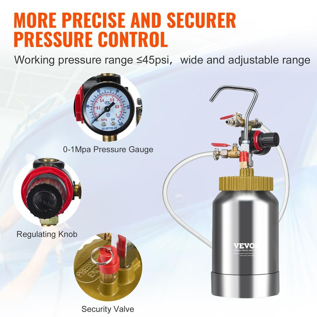 Spray Paint Pressure Pot Tank, 2L/0.5gal Lightweight Air Paint Pressure Pot, 1.8mm Nozzle Spray Paint Gun 3m Hoses for Home Decoration Architecture