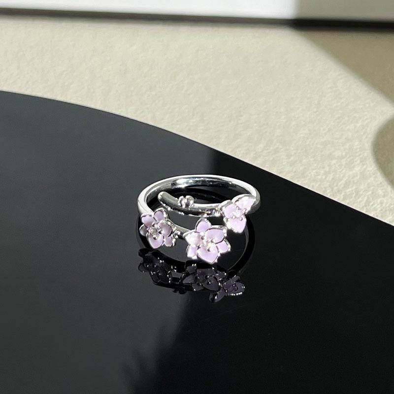 Diemeng Sakura Gradient Butterfly‑Flower Open Ring Sweet Mori Gentle Cold‑Wind Niche Adjustable Index‑Finger Trend Jewelry
