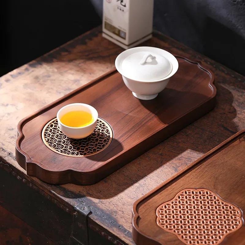 Black Walnut Tea Tray Household Small Solid Wood Tea Tray Pot Pad High-end New Chinese Tea Set Pot Bearing Dry Brewing Table