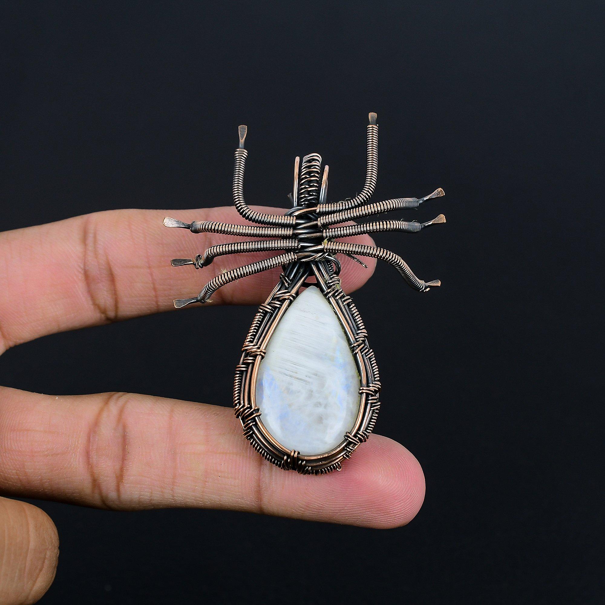 

Подвеска из радужного лунного камня, ювелирное изделие из драгоценного камня, подвеска, обернутая медной проволокой 999 пробы, красивая подвеска ручной работы 2.28 Inches