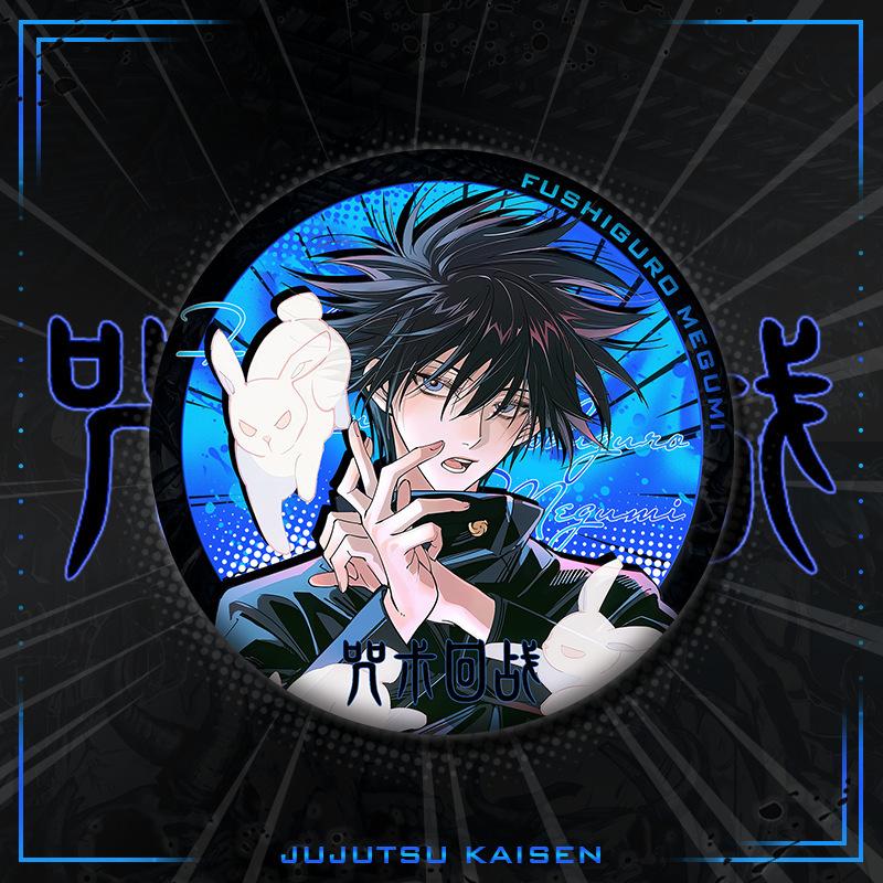 Anime Jujutsu Kaisen Dubbele Flash Speld 75mm Groot Gojo Satoru Metalen Speld Anime Merchandise Verzamelaar Cosplay Accessoires Cadeau 75mm