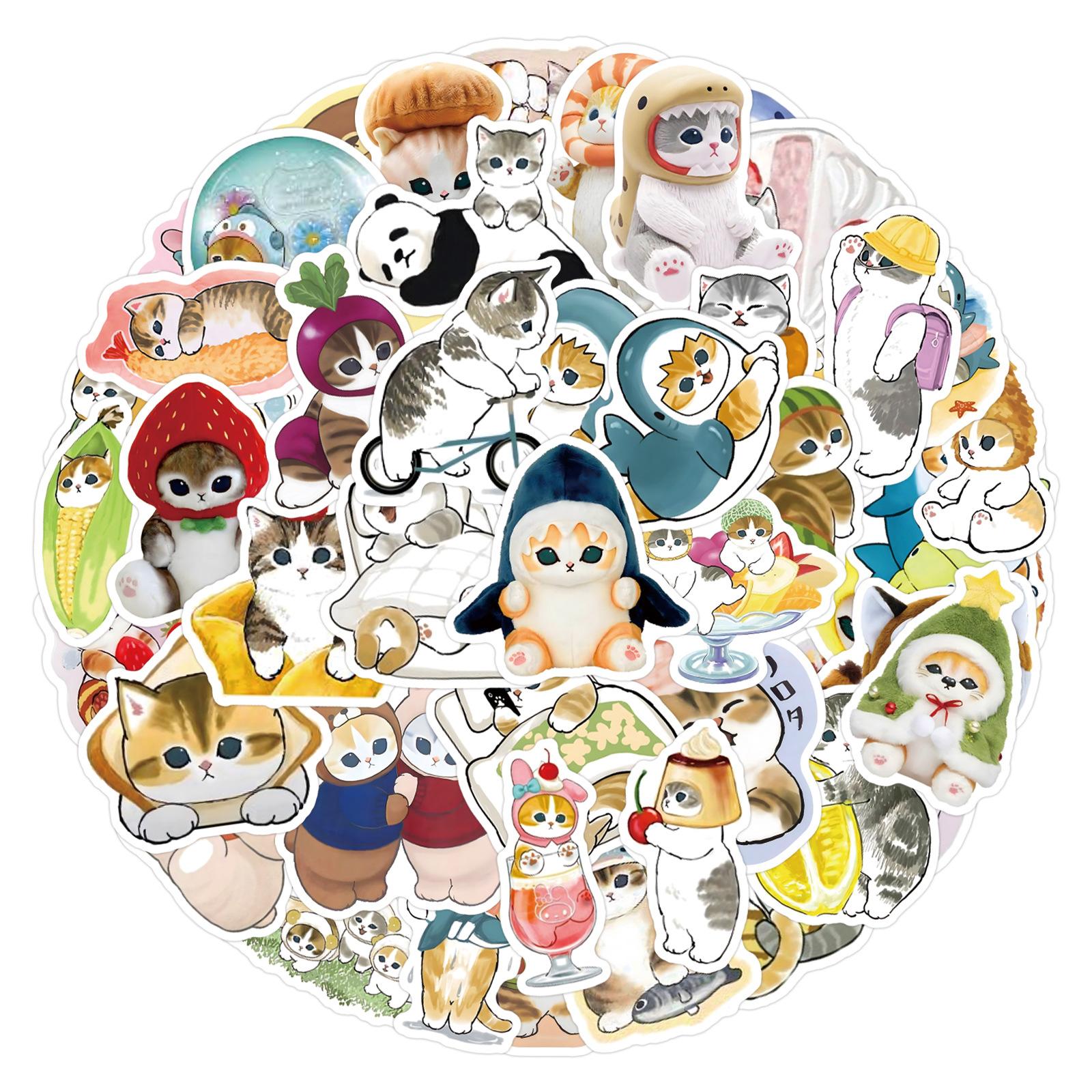 

55 Наклеек-дудлов с котиками Мофусанд, декоративные, для самоката, ноутбука, DIY, мультяшные
