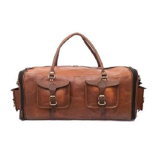 Men's Genuine Leather luggage gym weekend overnight duffel Extra Large bag