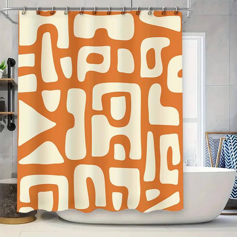 Modern Abstract Pattern Shower Curtain Orange White Bath Decor Set Waterproof Home Accessories Luxury Quality  Fabric Ba