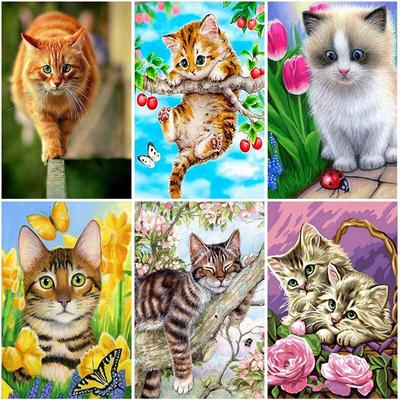 Peinture diamant thème Animal à faire soi-même, perceuse ronde complète 5D, joli chat, broderie, point de croix, mosaïque, strass, décoration d'intérieur, cadeau