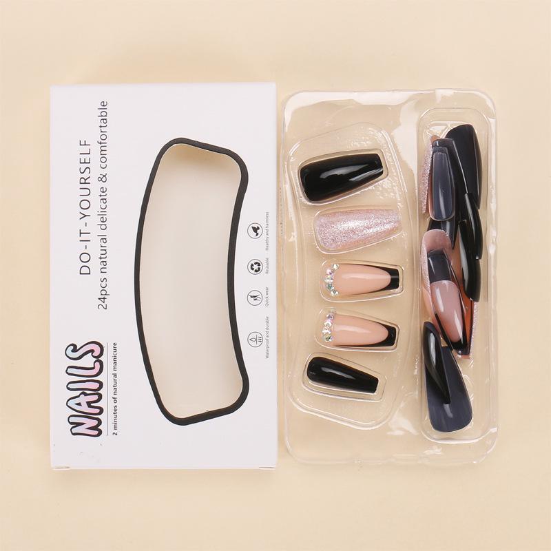 Top-Selling Rhinestone-Embellished French False Nail Tips, 24-Piece Set, European & American Style