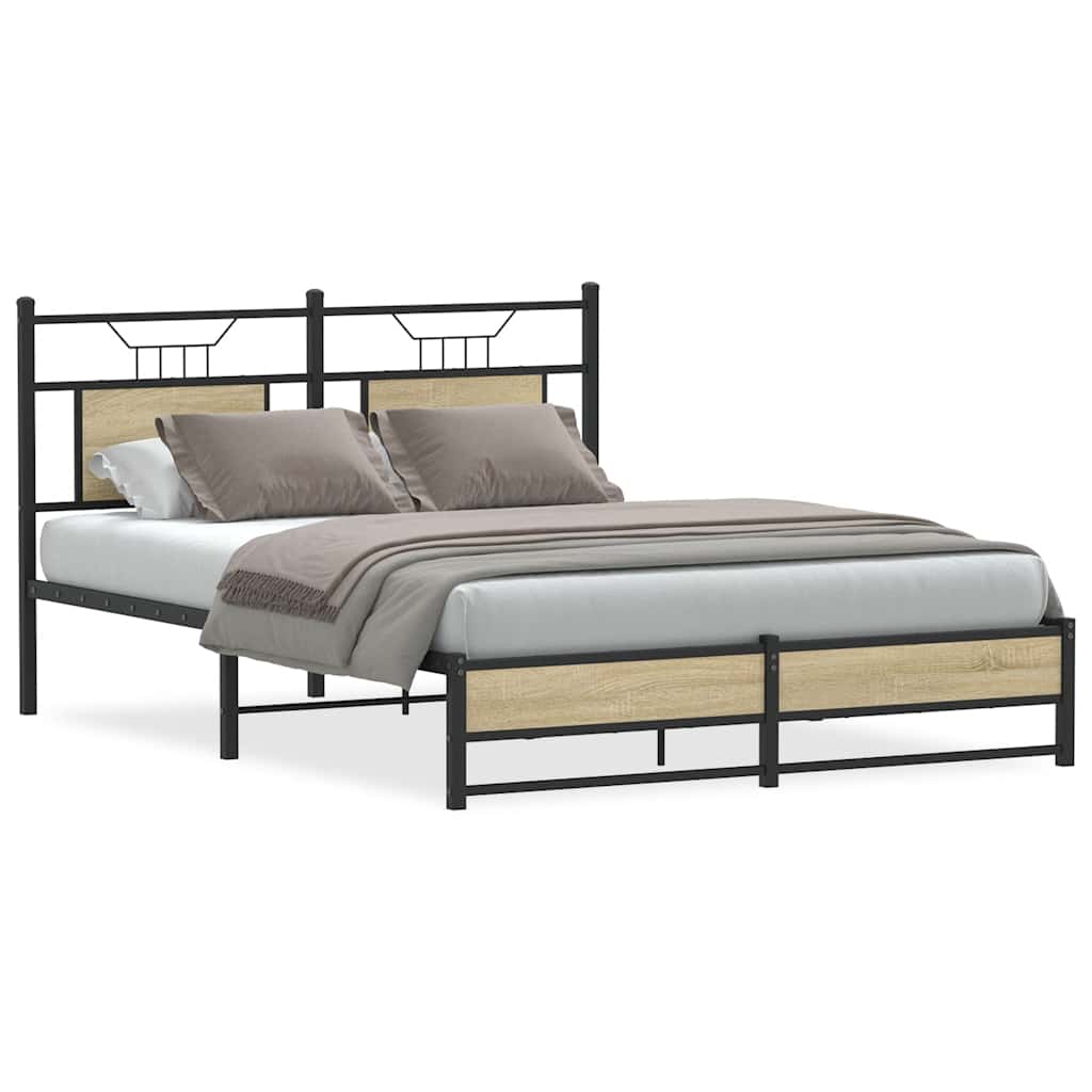 Bed Frame without Mattress Sonoma Oak Finish 140 x 190 cm Engineered Wood