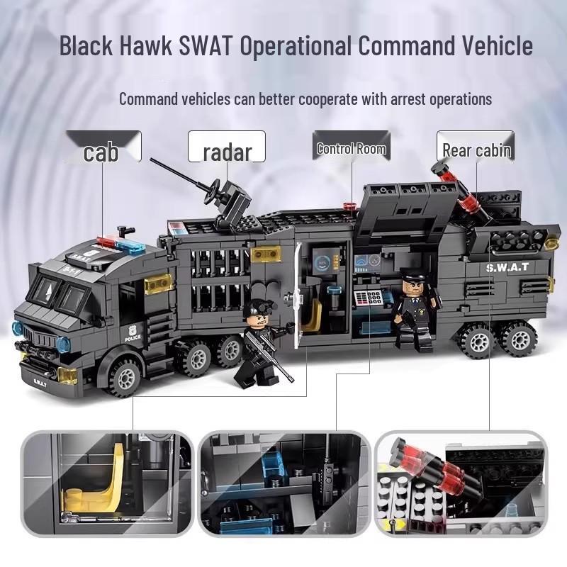Lele Brothers Black Eagle Police Mech Vehicle, 51-in-1, Compatible with Lego Building Blocks, Assembly Toy for Boys