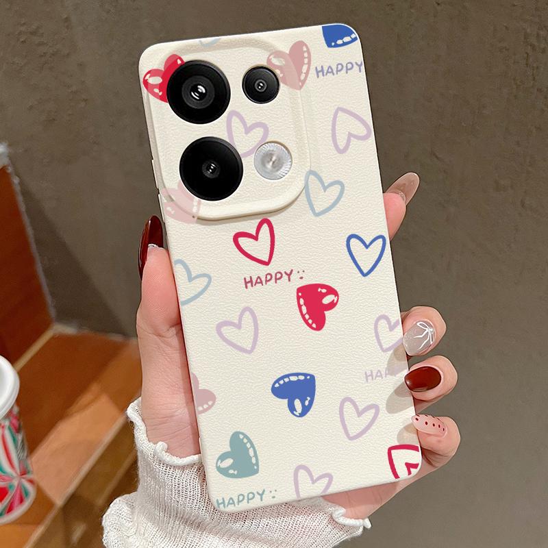 Cute Cartoon Love Hearts Case For Xiaomi 13T Pro Redmi Note 15 Pro 4G Redmi Note 14 13 Pro+ 5G Leather Texture Silicone Cover