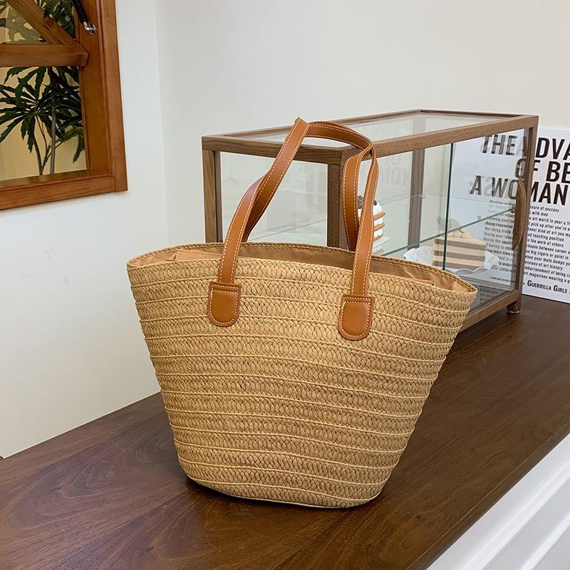 

Соломенная сумка женская большой вместимости новая праздничная пляжная соломенная сумка плетеная сумка-ведро приморская сумка-тоут хаки