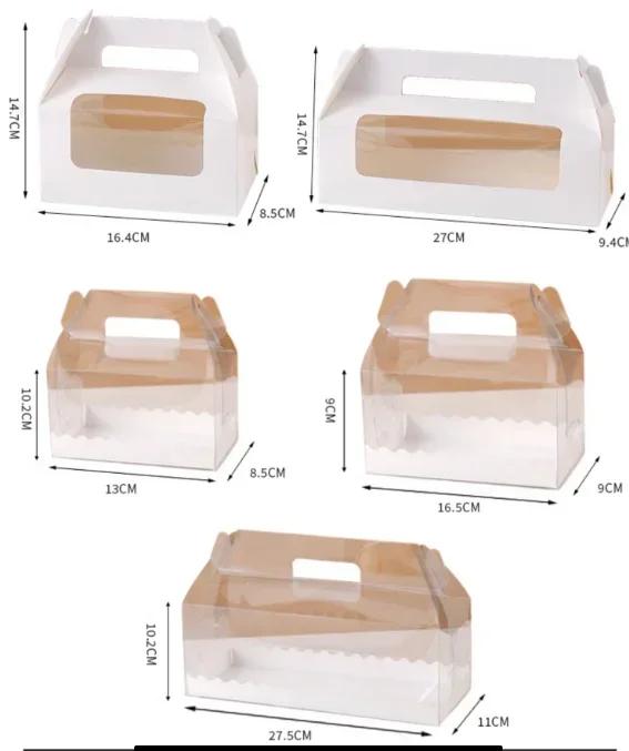 10/20 Sets New Color Cake Roll Packaging Portable Box Long Swiss Roll Cardboard Box Mousse Towel Roll Clear Window Packaging Box