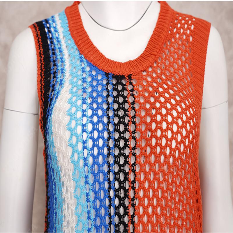 New Vintage Colorful Knit Bikini Cover Up Sexy Knit Cutout Side Slit Tank Top Long Dress Women Beach Swimwear Cover Up Q1403
