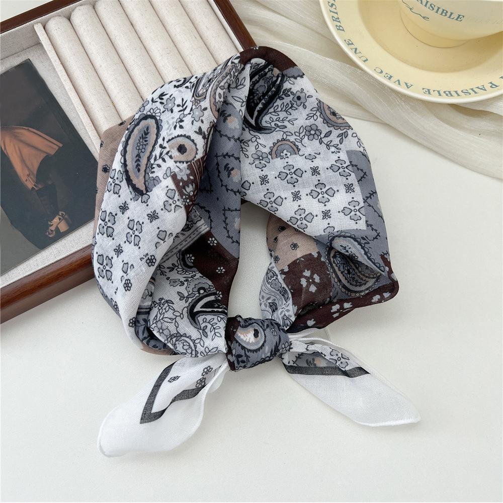 58cm Print Cotton Linen Square Neck Scarf Fashion Soft Floral Bandanas Headscarf Women Turban Head Wrap Elegant Neckerchief