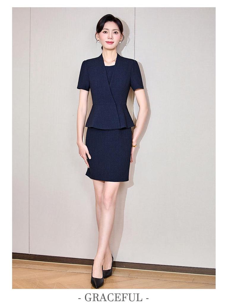 Elegant Women's Summer Short-Sleeved Suit Dress for Professional Settings
