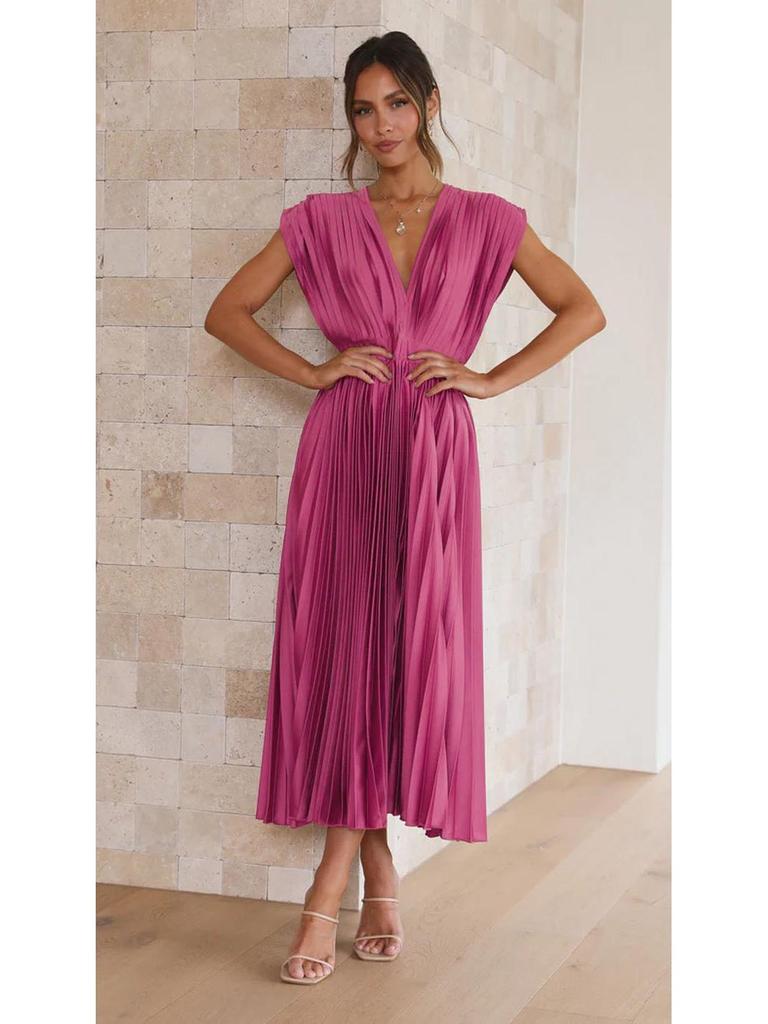 Europäisches und Amerikanisches Sexy Plissiertes Lässiges Ärmelloses Kleid mit Reißverschluss