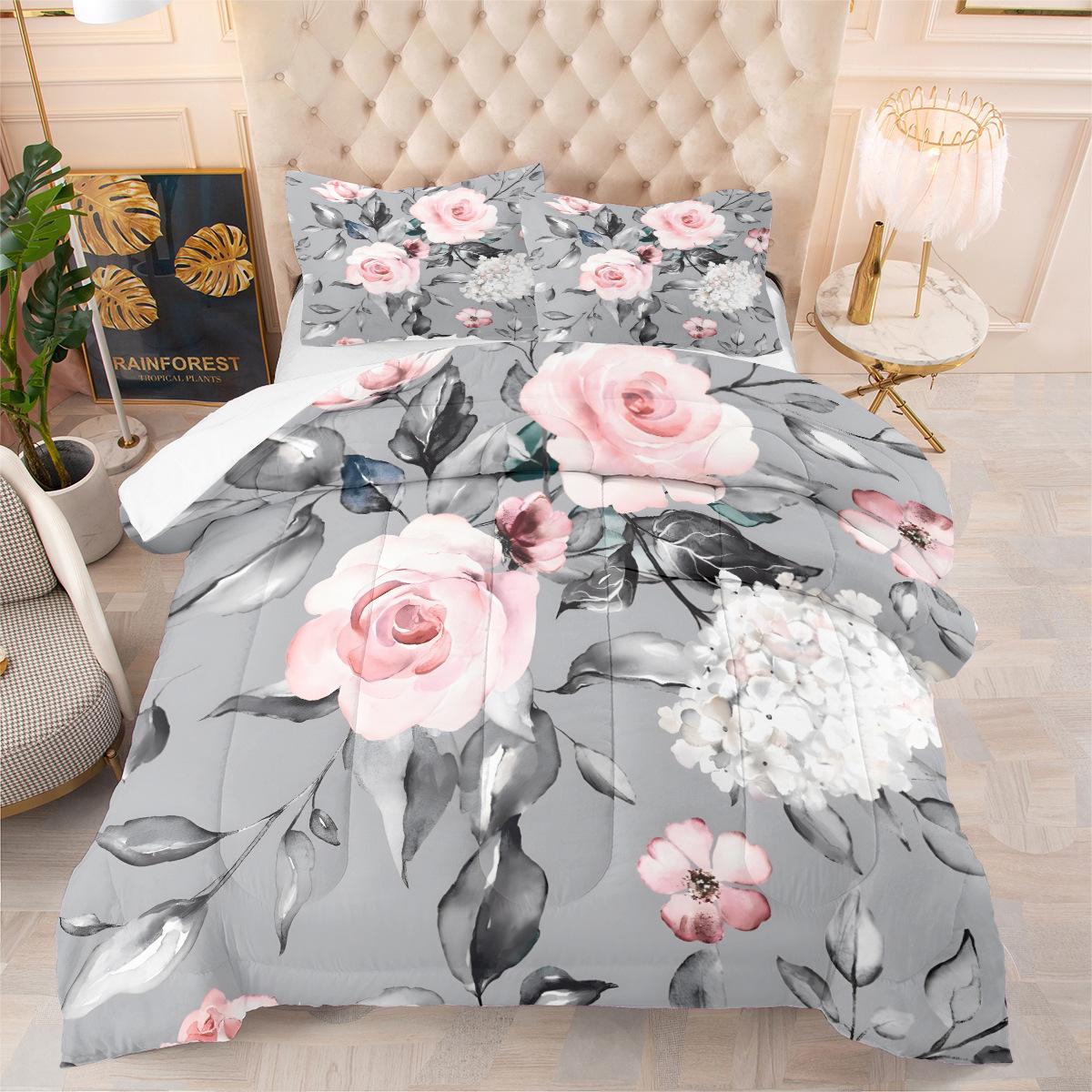 

Пуховое шелковое хлопковое одеяло с цветочным и ботаническим дизайном - Набор из 3 предметов (Наполнитель и чехол для стеганого одеяла) 172*218cm