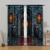 2pc,  Curtains Medieval Castle Versatile 100% Polyester,Without Electricity Birthday Party Use for With Rod Pockets, Translucent