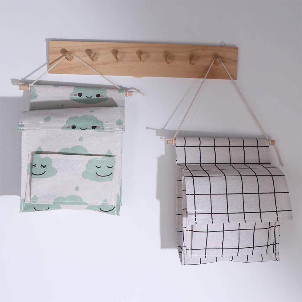 Plaid Sundries Storage Pouches Wall Mounted Bedside Organizer Wall Hanging Bag  Bed Side