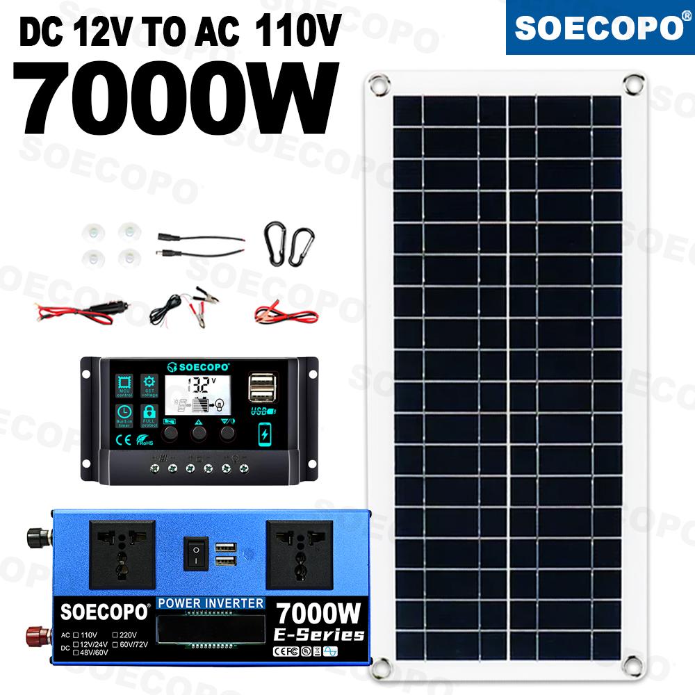 7000W Home/Camping Backup Solar Power System Complete Kit Dual12V24V To 110V/220V 100A Controller 200W Panel Off-Grid System