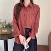 The Real Shot Is Not Reduced, and the Striped Simple Lapel Shirt Is Trendy for Women's Autumn New Casual Pocket Medium and Long-sleeved Tops.