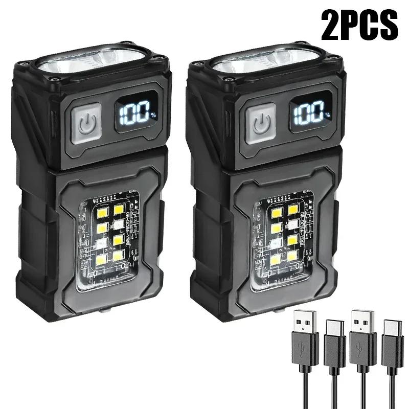 Portable LED Flashlight Super Bright Mini Rechargeable LED Tail Magnet Torch with COB Side Emergency Light for Camping Hiking