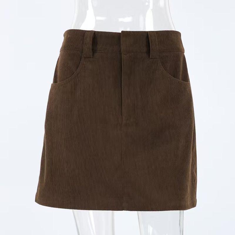 Western Style New Retro Versitile Fashion Corduroy Skirt Hip Skirt High Waisted Skirt