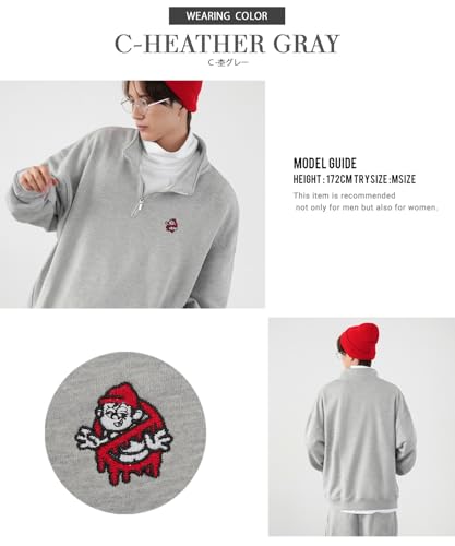 IMPROBS SIDEWAY STANCE Men's Half-Zip Fleece Sweatshirt with Embroidered One-Point Design, 70220, B-Ash