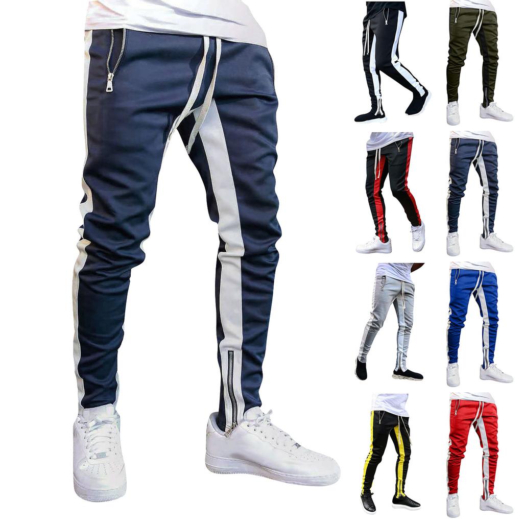 Men's Colorblock Zipper Trousers Men's Casual Fashion Trousers