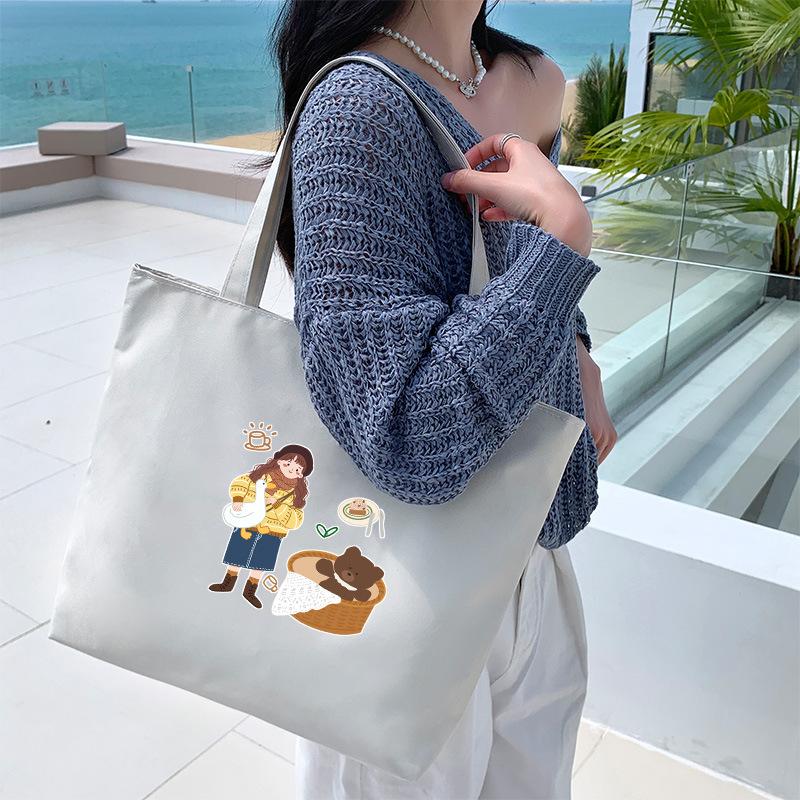 Canvas Bag Women'S Shoulder Handbag Student Tote Bag Large Capacity Hand Carry Canvas Bag
