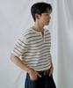 POLYGRAM Textured Striped Henley Neck Short Sleeve Knit - Cream