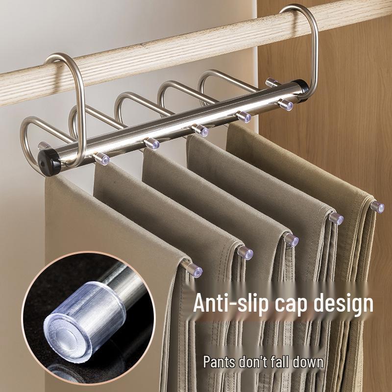 Retractable Stainless Steel Multi-Layer Folding Pants Hanger with Magic Clips