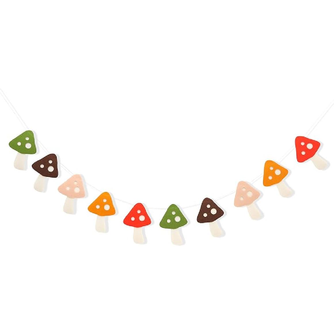 Boho Mushroom Felt Banner - Fairy Tale Themed Party Decorations, Brightly Colored Mushroom Banner, Fairy Room Decoration Felt Hanging Garland, Forest Felt Mushroom Banner
