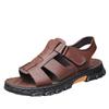 Men's Plus Size Cowhide Sandals: Breathable, Non-Slip, Waterproof Velcro Beach Shoes for Middle-Aged and Elderly.