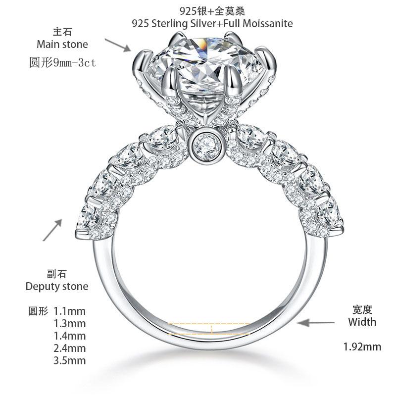3CT Firework Cut D Color Full Moissanite Luxury Women's Ring S925 Sterling Silver Moissanite Diamond Wedding Rings for Women