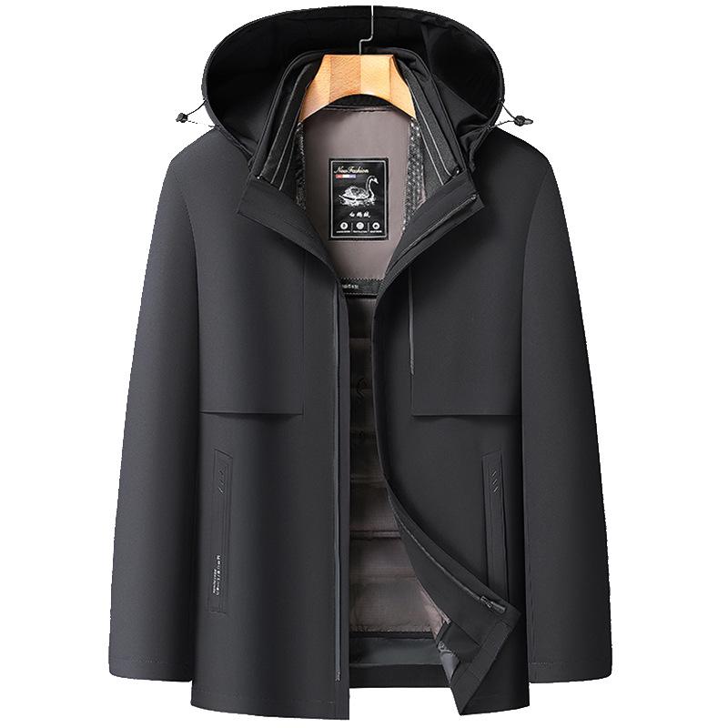Men's Mid-Length White Goose Down Jacket with Removable Liner - Thickened Warm Coat for Middle-Aged Dads