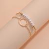 Geometrischer Ring Perlenbesetztes Doppeltes Metall Damen Armband Set
