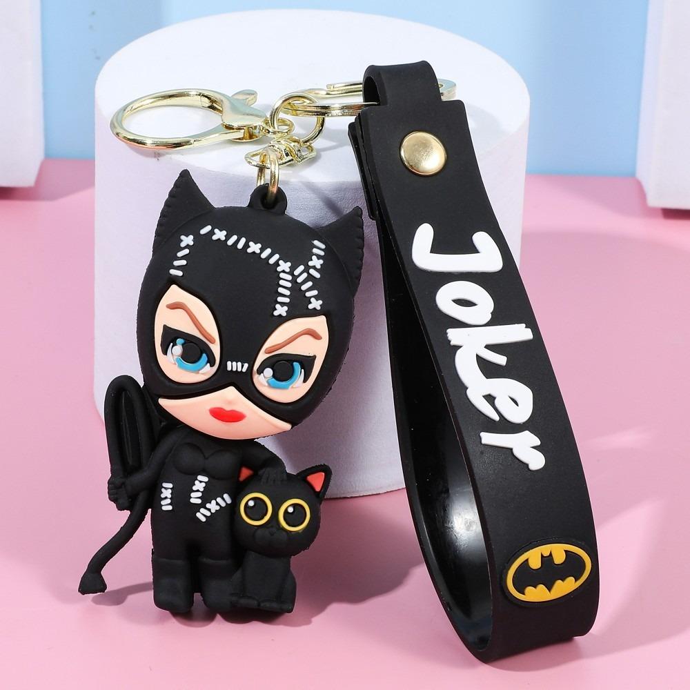 Anime cartoon l Batman Catwoman Joker image doll PVC car keychain cute Halloween series bag pendant ornaments key ring