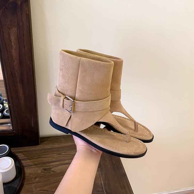 Grape Mother of the Same Style, Fashionable Spice Girl Round Head Toe Buckle Belt, Wear Medium Tube Leather Cool Boots, New In Spring, Summer and Au