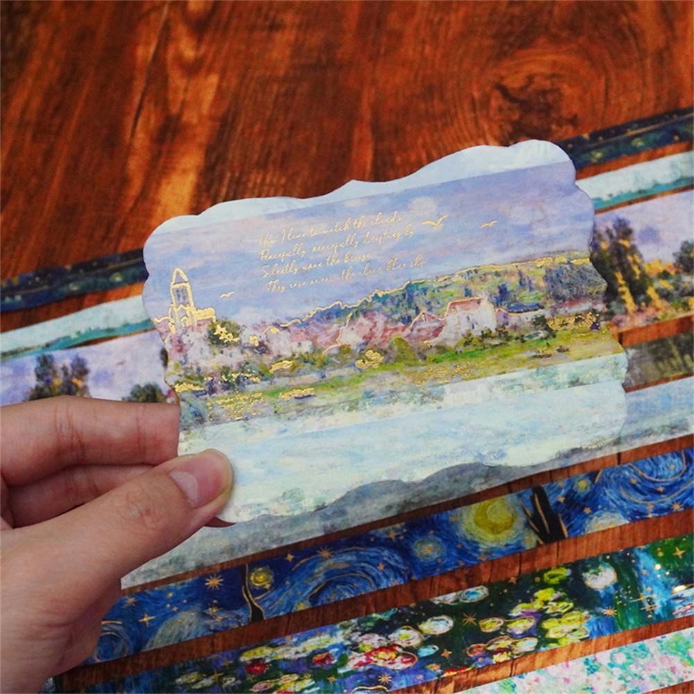 24Pcs Oil Painting Retro Washi Tape Stickers Gold Foil Stickers Colorful Collage Handbook Materials Scrapbook DIY Sticker Decoration