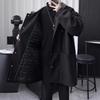 Men's Handsome Men with a Light-climbed Style Mid-length Wool Coat for Spring Men's Hooded Cotton Clip
