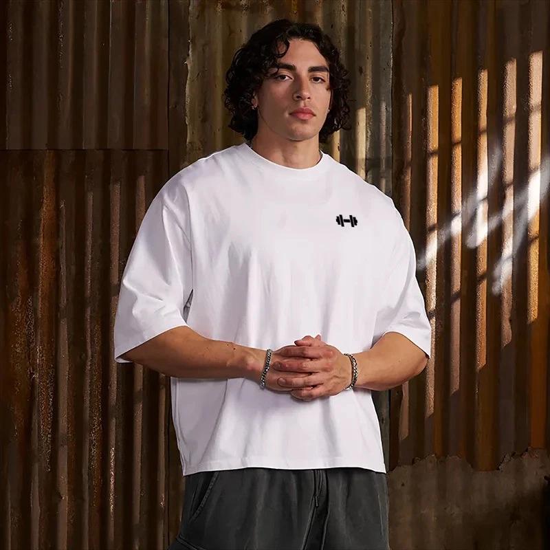 Men s Boxy Style Cotton Oversized Dropped Shoulder Graphic Print Casual T-Shirt 2XL