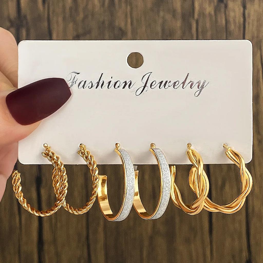 3 Pairs Boho Big Circle Hoop Earring Set for Women, Gold Color Vintage Pearl Earring