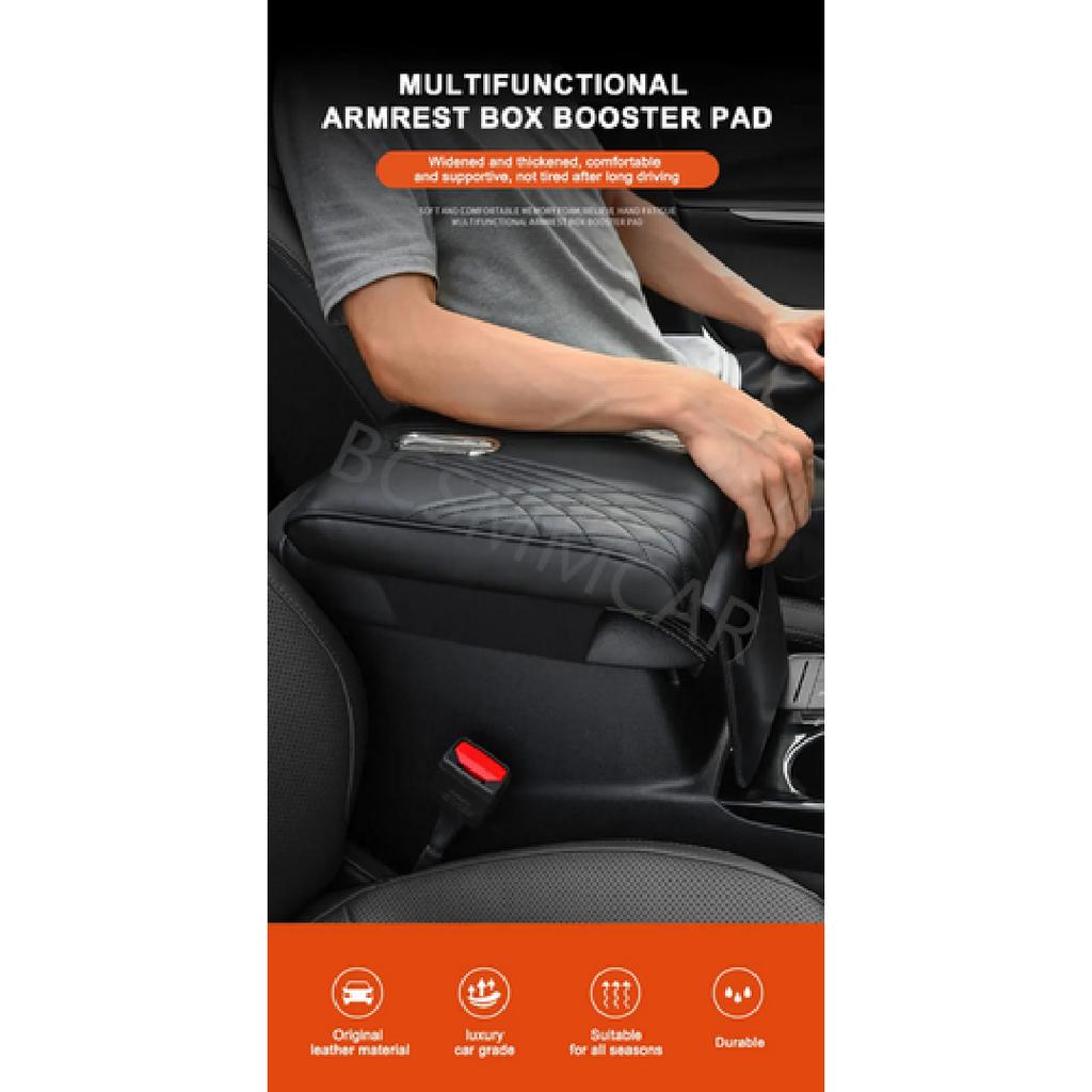 Car Armrest Cushion Cover Breathable Leather Console Box Pad Mat W/Storage Bag