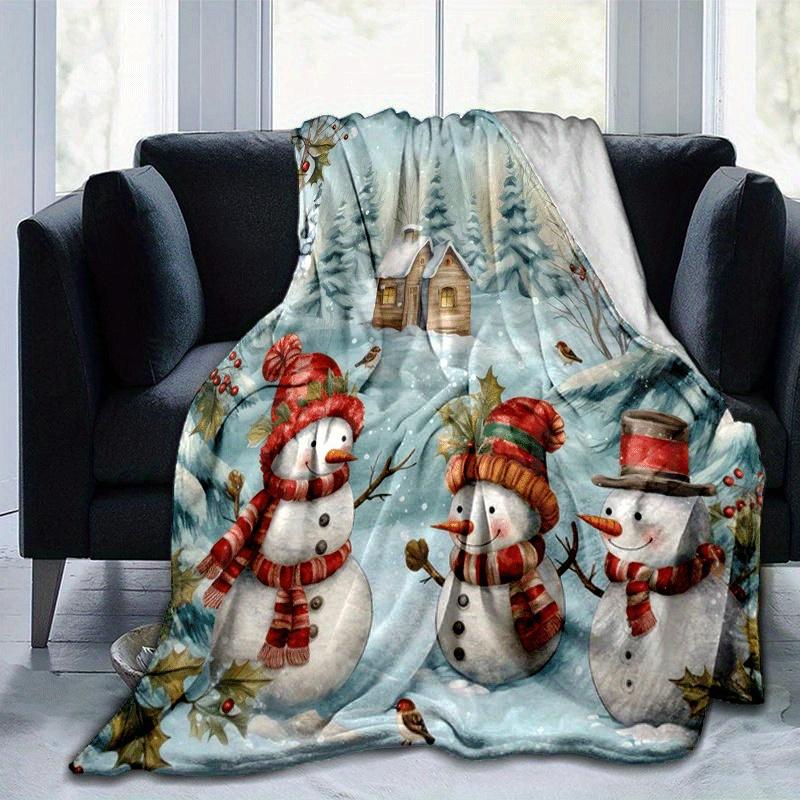 1pc Christmas Snowman Printing Lightweight Flannel Blanket, Comfortable and Warm Blanket, for Camping Sofa Bed and Couch Office, Gift