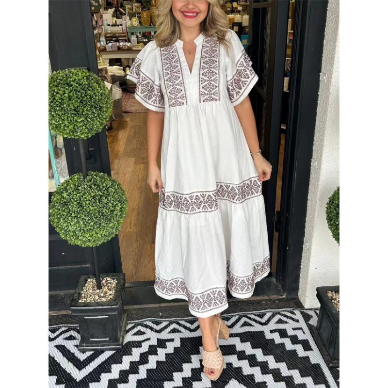 Summer Fashion V-neck Printed Loose Dress