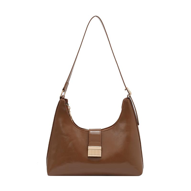 French Vintage PU Leather Underarm Bag for Women Casual Solid Color Shoulder Bag Simple Ladies Crossbody Hobos