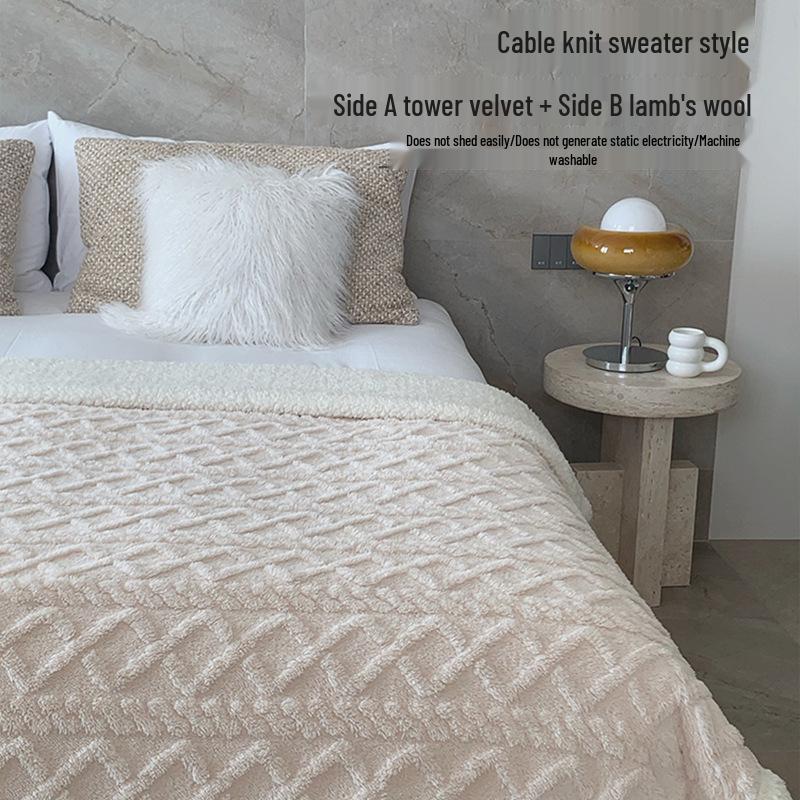 Verdickte Taft & Lamm-Korallenfleece-Decke für Sofa/Büro/Bett