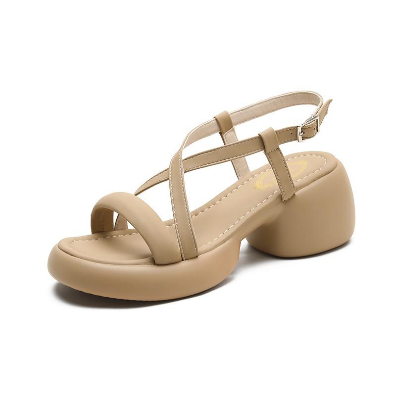 Open-toed thick-soled muffin fairy sandals female leather new summer high-heeled waterproof table thick-heeled shoes